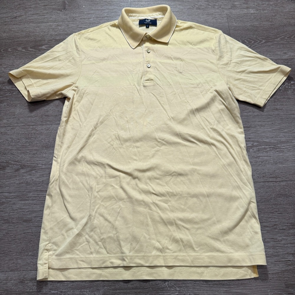 Dunhill Polo Shirt Mens Large Yellow 100% Cotton Italy Quiet Luxury Links‎ Golf